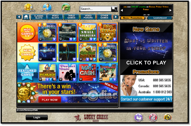 Lucky Creek Online Casino Welcome Games Lobby