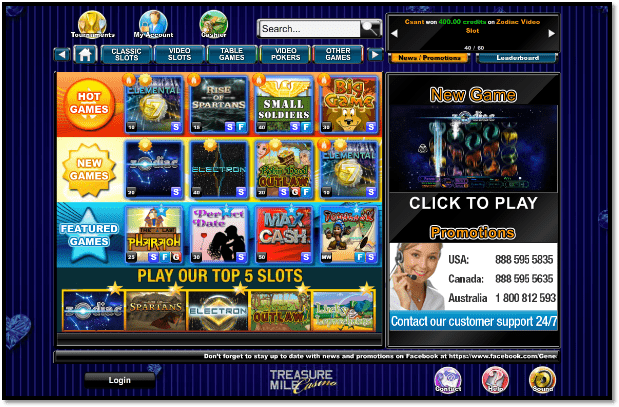 Treasure Mile Online Casino Games welcome Lobby