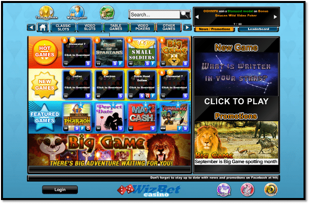 WizBet Online Casino Games Lobby