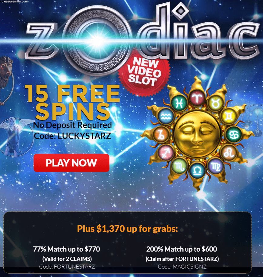 Treasure Mile Casino Zodiac, Free Spins, Bonus