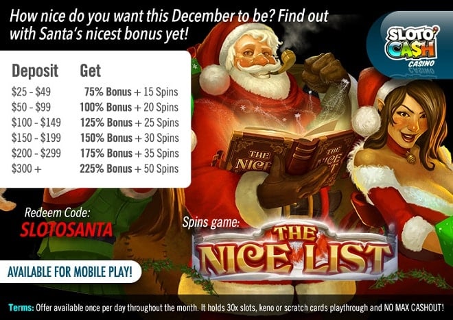 SlotoCash Casino Santa Nicest List Christmas Bonus