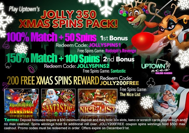 Uptown Aces Jolly Spins 350 Xmas FREE SPins