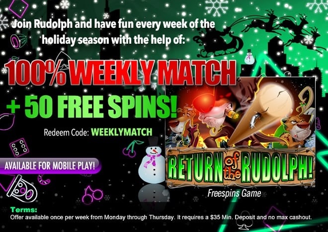 Uptown Aces Weekly Match 100% Bonus and 50 FREE Spins