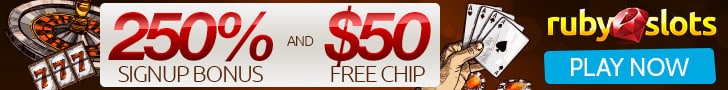 Ruby Slots 250% Sign Up Bonus and $50 FREE Chips