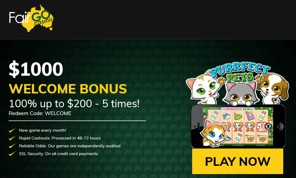 Fair Go Casino RTG Purrfect Pets $1000 Welcome bonus