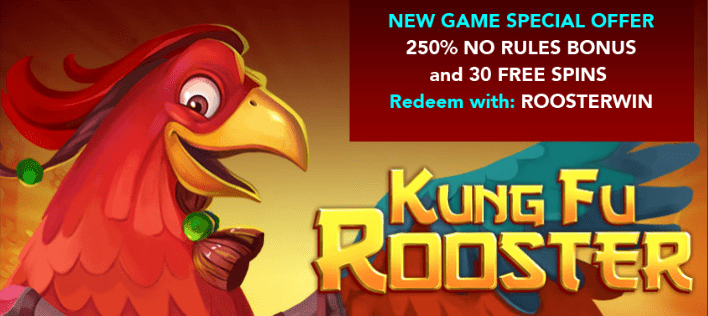 Raging Bull Casino Kung Fu Rooster Special Offer 250% plus 30 FREE Spins