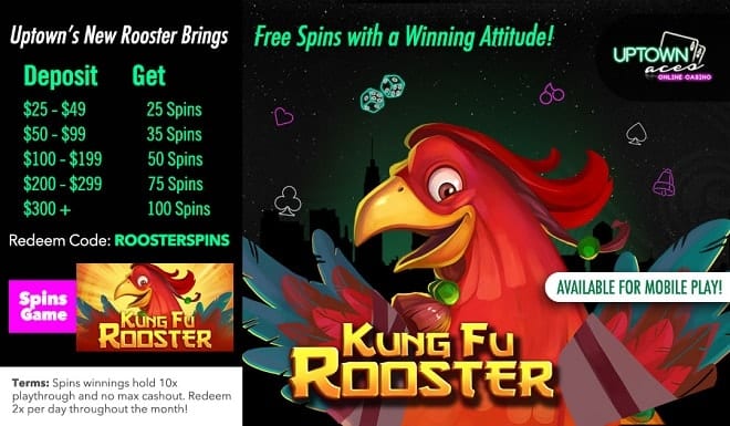 Uptown Aces Kung Fu Rooster FREE Spins