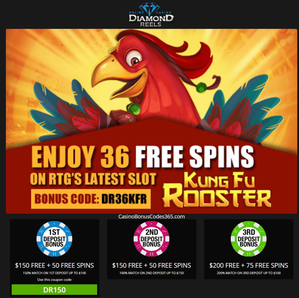 Diamond Reels Casino 36 No Deposit FREE Spins and $500 Welcome Bonus