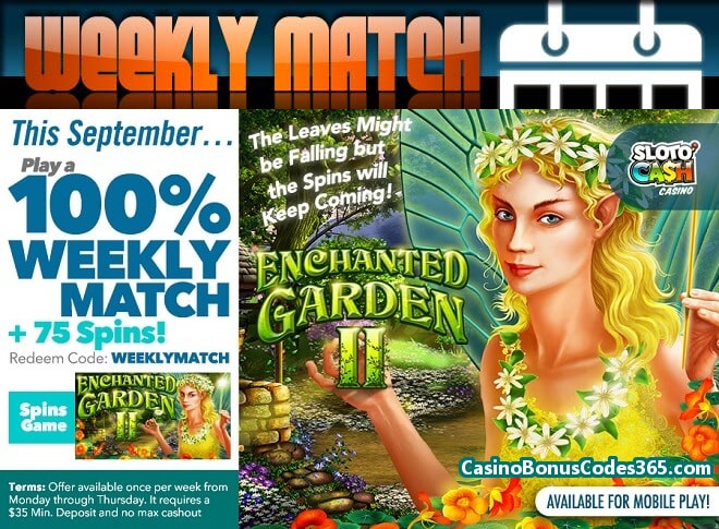 SlotoCash Casino 100% Weekly Match