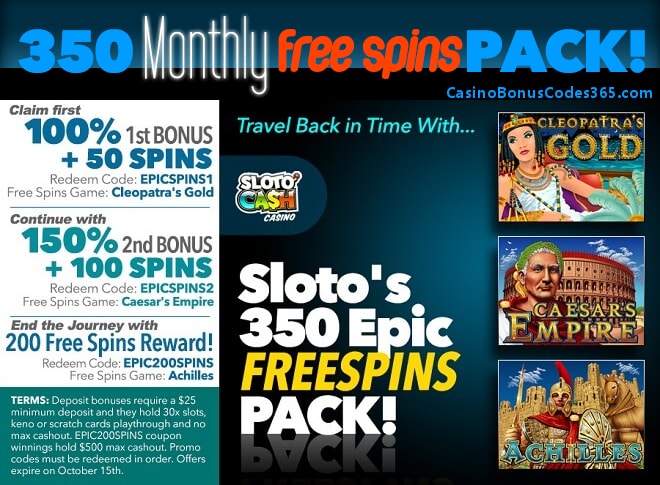 SlotoCash Casino 350 FREE Spins