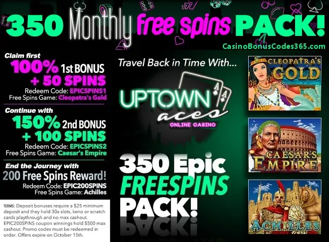 Uptown Aces 350 FREE Spins