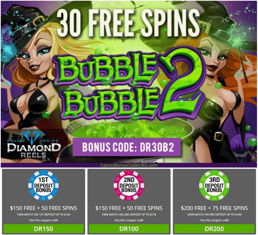 Diamond Reels Casino New RTG Game Bubble Bubble 30 No Deposit FREE Spins