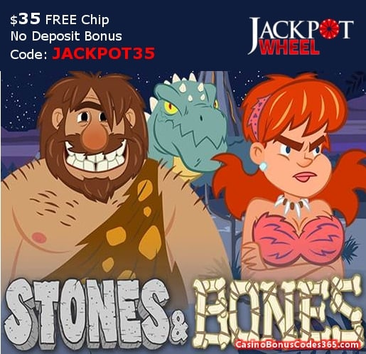 Jackpot Wheel $25 No Deposit FREE Chips Saucify Stones and Bones