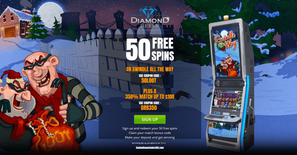 Diamond Reels Casino 50 Swindle All The Way RTG plus 350% Deposit Match Bonus