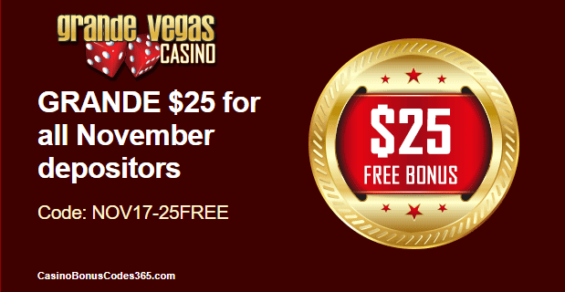 Grande Vegas Casino $25 FREE Chips November Thanksgiving