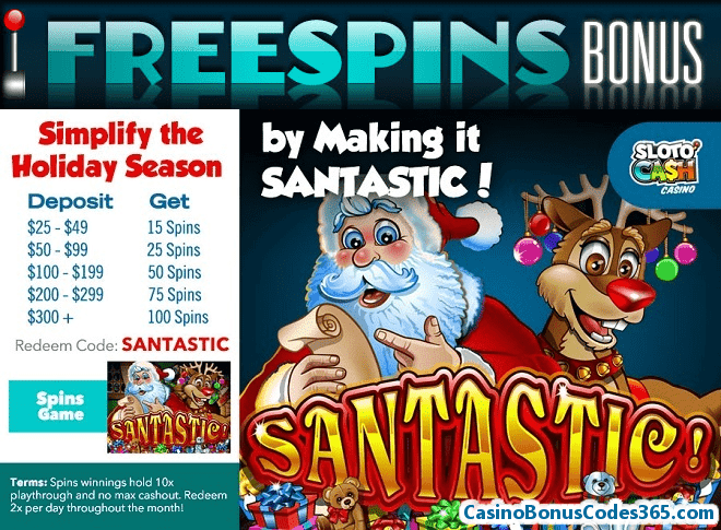 SlotoCash Casino RTG Santastic 100 FREE Christmas Spins