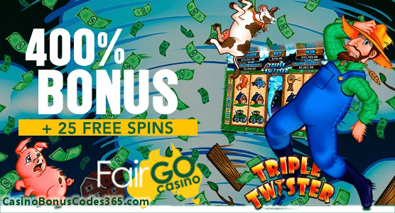 Fair Go Casino RTG Triple Twister with 400% plus 25 Free Spins Bonus