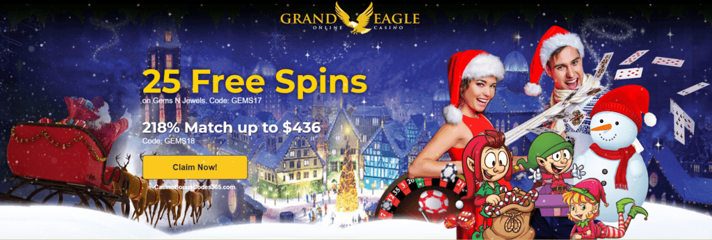 Grand Eagle Casino Christmas 2017 Promo 25 FREE Spins plus 218% Bonus