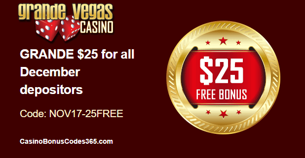 Grande Vegas Casino December Holiday Season $25 FREE Chip