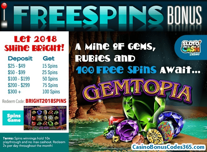 SlotoCash Casino RTG Gemtopia 100 FREE Spins