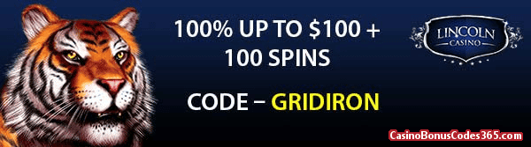 Lincoln Casino Gridiron 100% up to $100 plus 100 Spins WGS King Tiger