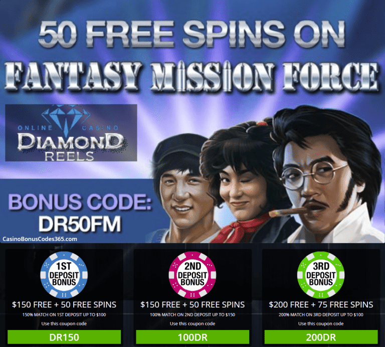 Diamond Reels Casino Exclusive 50 FREE Fantasy Mission Force Spins