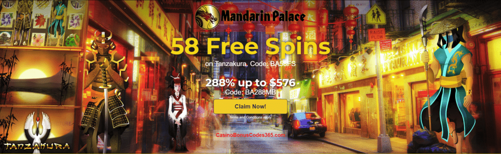 Mandarin Palace Online Casino 58 FREE Spins on Tanzakura 288% Bonus Chinese New Year Promotion