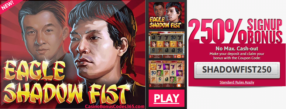 Slots of Vegas RTG Eagle Shadow Fist 250% Bonus plus 50 FREE Spins