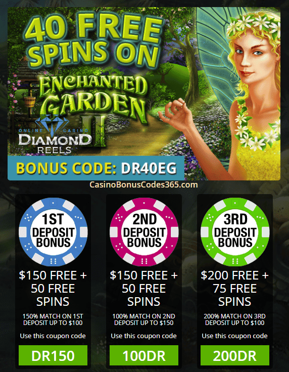 Diamond Reels Casino Exclusive 40 FREE Spins on RTG Enchanted Garden II