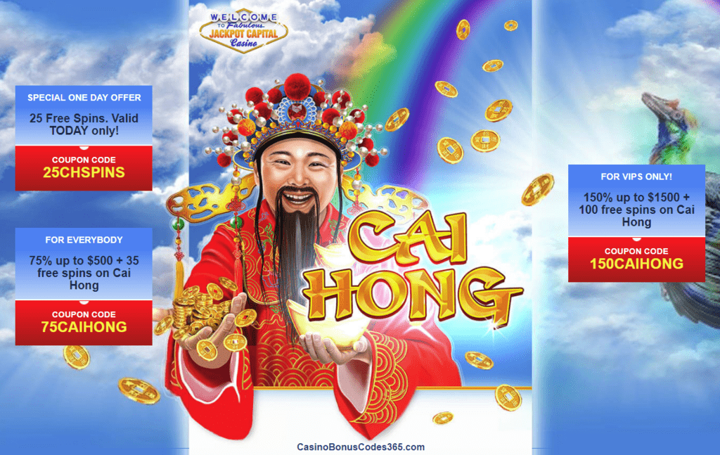 Jackpot Capital New Game RTG Cai Hong FREE Spins Bonus VIP