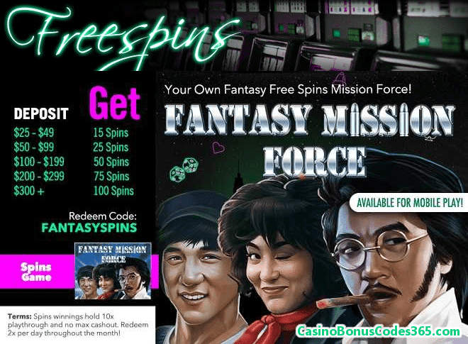 Uptown Aces RTG Fantasy Mission Force Jakie Chan slots 100 FREE Spins