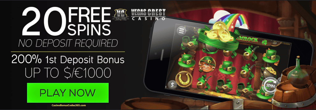 Vegas Crest Casino 20 FREE Spins Mobilots Wild Shamrock