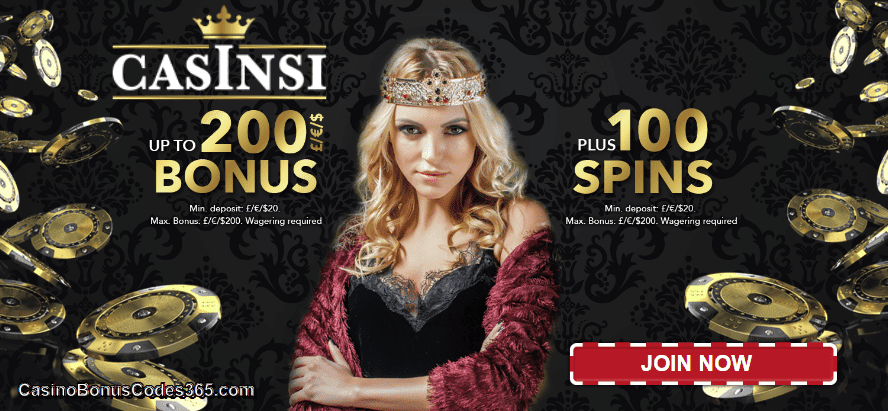 Casinsi Casino First Deposit Bonus 100% up to $200 plus 100 FREE Spins