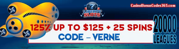 Liberty Slots 125% up to $125 plus 25 Spins WGS 20000 Leagues