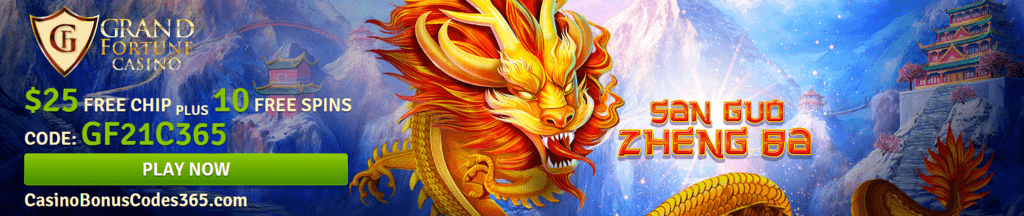 Grand Fortune Casino New RTG Game San Guo Zheng Ba $25 FREE Chip plus 10 FREE Spins