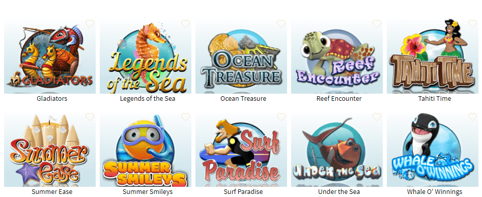 Vegas Crest Casino Seaside Fun Slots Tourney Gladiators, Legends of the Sea, Ocean Treasure, Reef Encounter, Tahiti Time, Summer Ease, Summer Smileys, Surf Paradise, Under the Sea, Whale O Winnings