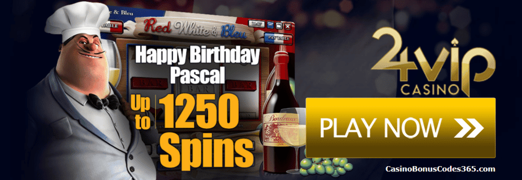 24VIP Casino 1250 FREE Spins on Red White and Bleu Rival Gaming