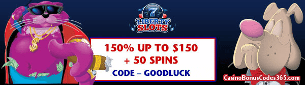 Liberty Slots 150% up to $150 Bonus plus 50 FREE Fat Cat Spins July Special Promo