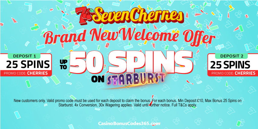 Seven Cherries 50 FREE Spins Welcome Offer