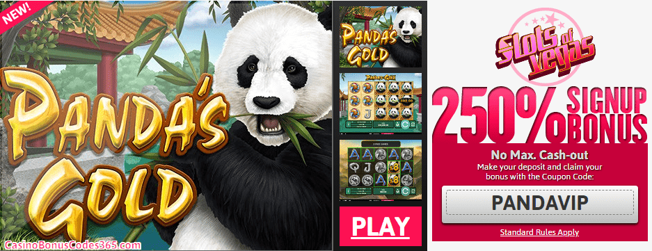 Slots of Vegas new RTG game San Guo Zheng Ba 250% No Rules Signup bonus plus 50 FREE Spins RTG Pandas Gold