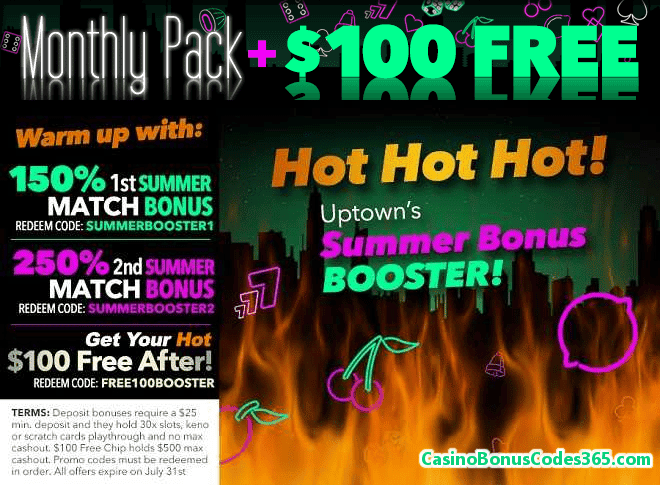 Uptown Aces Monthly Pack plus $100 FREE Chip Summer HOT Bonus Pack