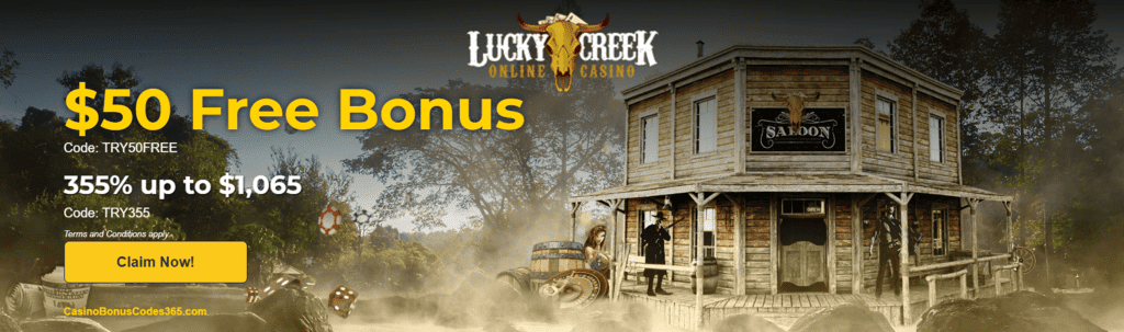 Lucky Creek Casino $50 FREE Chip plus 355% up to $1065