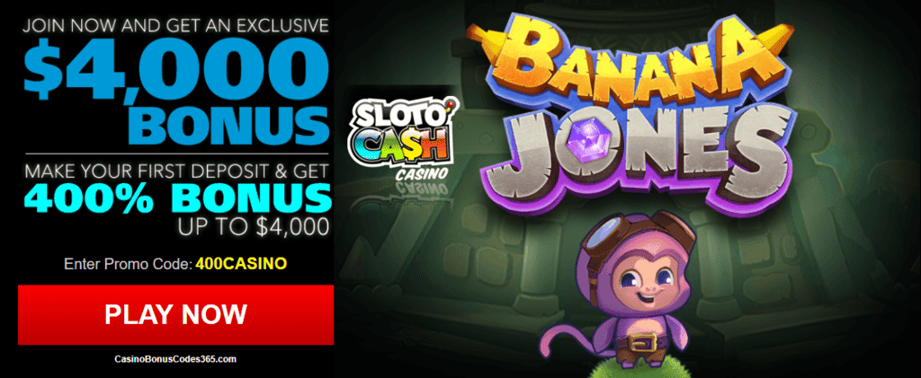 SlotoCash Casino RTG Banana Jones 400% Welcome Bonus