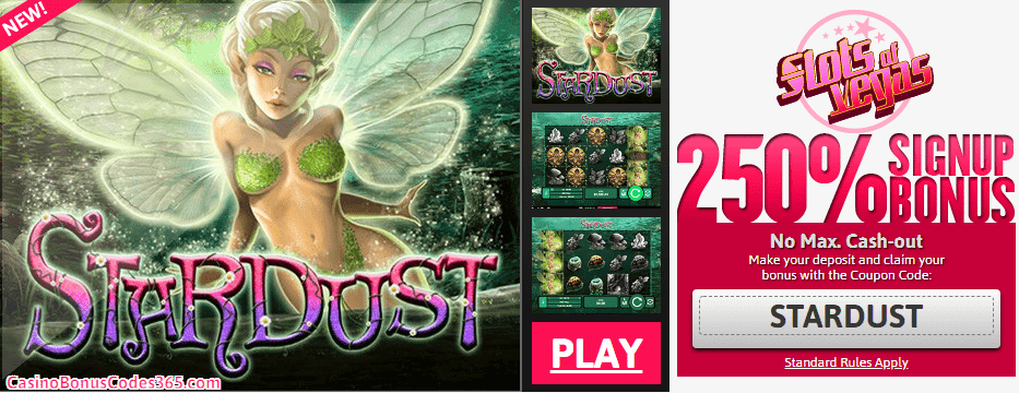 Slots of Vegas new RTG game San Guo Zheng Ba 250% No Rules Signup bonus plus 50 FREE Spins RTG Stardust