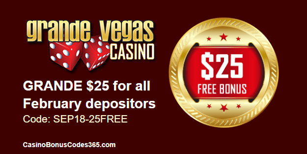 Grande Vegas Casino $25 FREE Chip September Special Offer