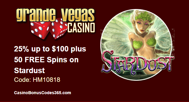 Grande Vegas Casino September 2018 RTG Stardust 25% up to $100 plus 50 FREE Spins