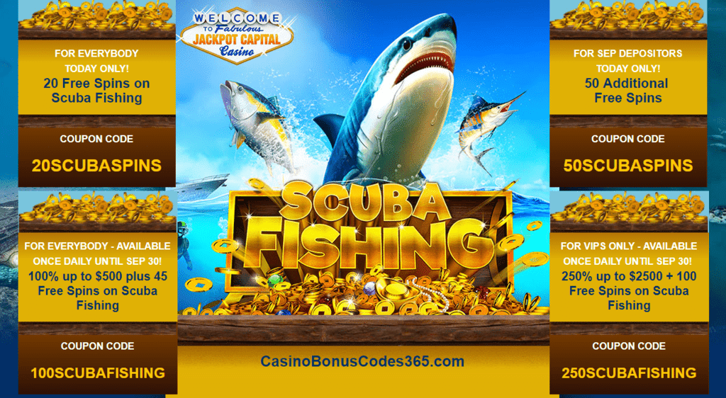 Jackpot Capital New RTG Game Scuba Fishing 100% Bonus and 40 FREE Spins