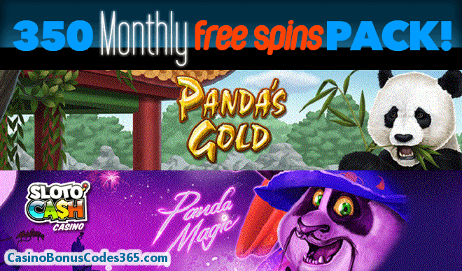 SlotoCash Casino 350 Monthly FREE Pandas Spins Pack