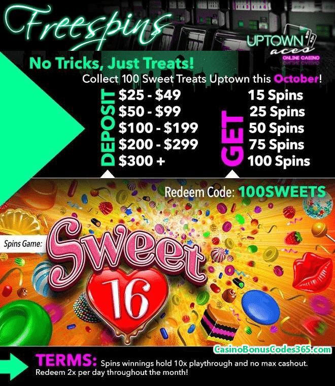 Uptown Aces Sweet 16 October 100 FREE Spins