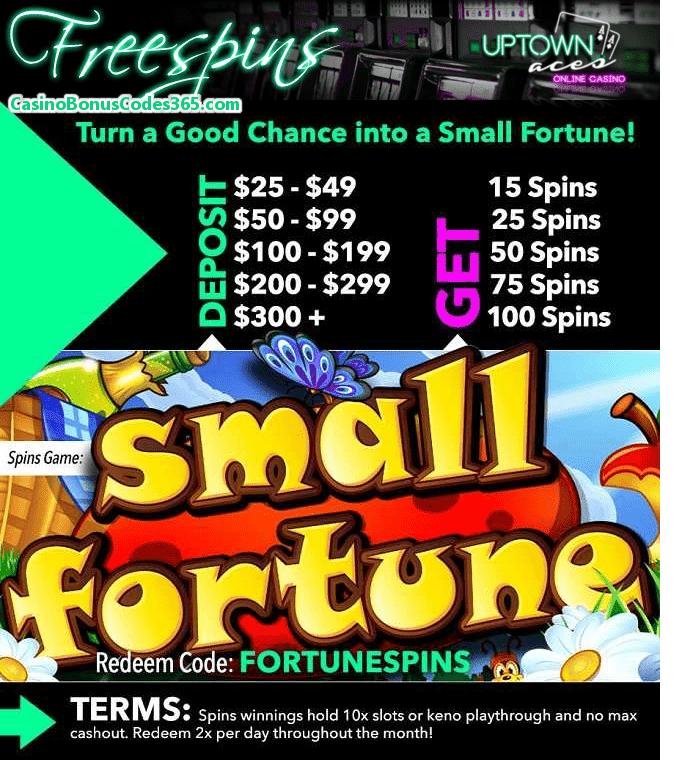 Uptown Aces RTG Small Fortune slots 100 FREE Spins